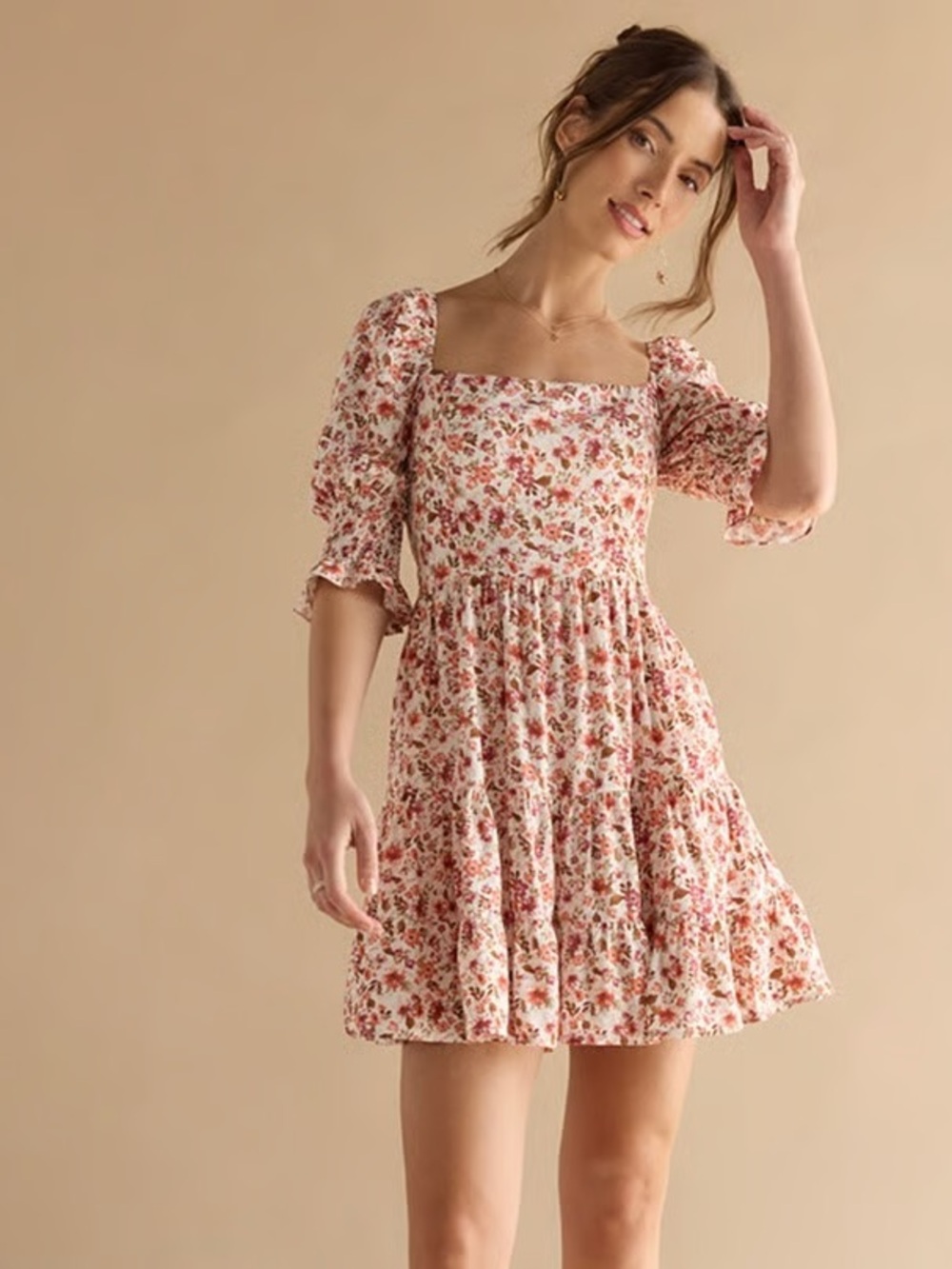 Francesca’s Mi Ami Emory Floral Swing Dress S Puff Sleeve Smocked Cottagecore